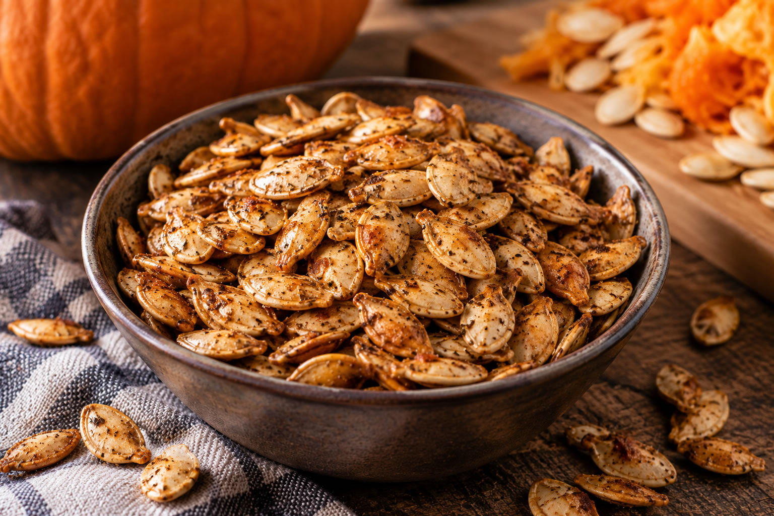 Spicy Garlic Roasted Pumpkin Seeds